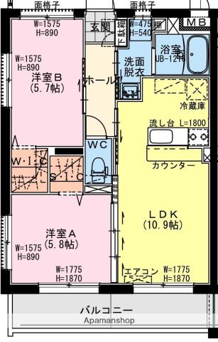 クロスワイズ中西町(2LDK/4階)の間取り写真
