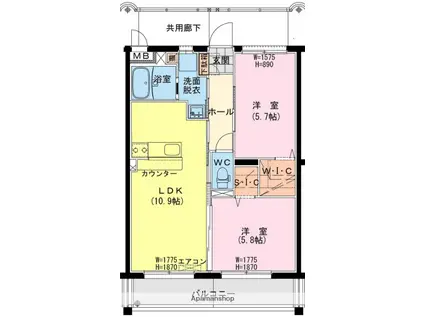日向・永江1丁目マンション(2LDK/2階)の間取り写真