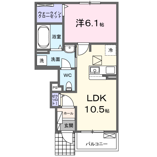 ゼファー川原崎 Ⅱ(1LDK/1階)の間取り写真