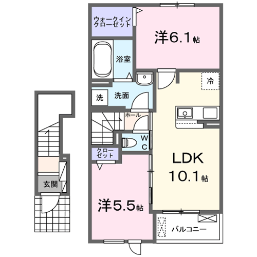 ゼファー川原崎 Ⅱ(2LDK/2階)の間取り写真