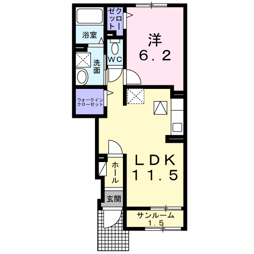 オアシス Ⅱ(1LDK/1階)の間取り写真