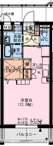ライズ檍(ワンルーム/2階)の間取り写真