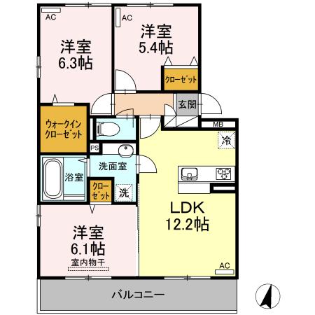 ウエスト ヴィレッジⅢ(3LDK/2階)の間取り写真