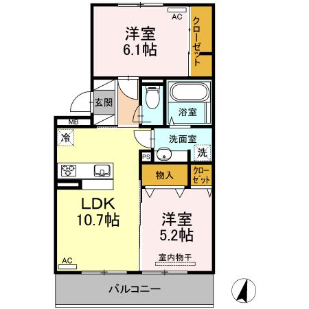 ウエスト ヴィレッジⅢ(2LDK/3階)の間取り写真
