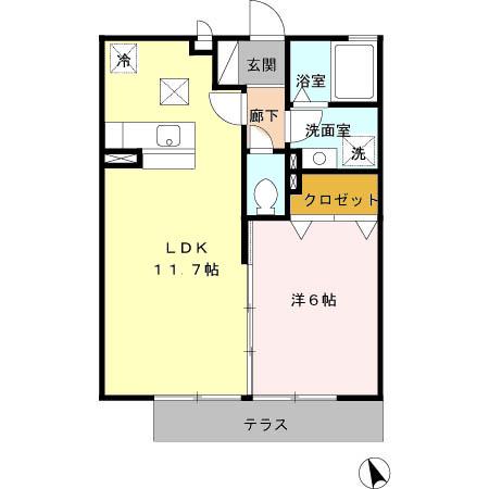 リバーセント A棟(1LDK/1階)の間取り写真