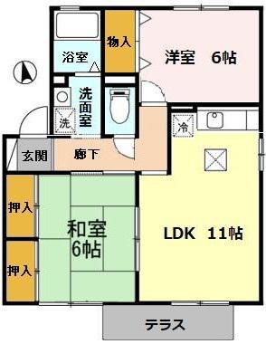 フモト・ブラッサムⅠ棟(2LDK/1階)の間取り写真