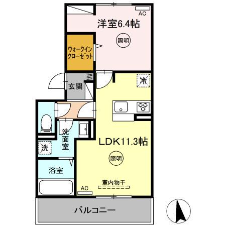 ボヌールK(1LDK/2階)の間取り写真