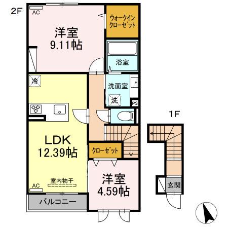 ガーデンリーフ平和台 A棟(2LDK/2階)の間取り写真