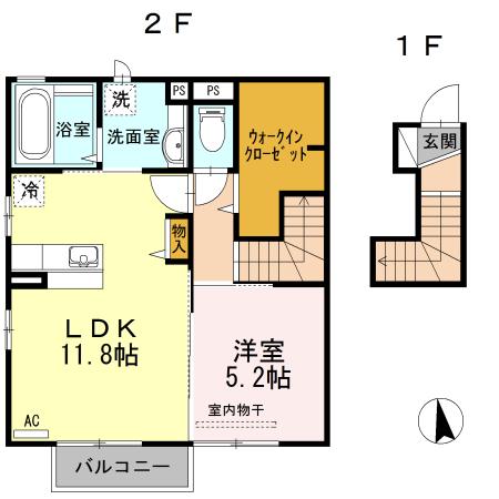 ディールーム・ハル鶴島(1LDK/2階)の間取り写真