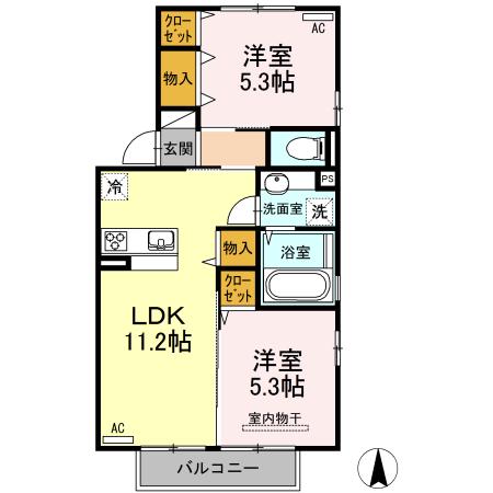 フィールドヴィレッジⅠ(2LDK/2階)の間取り写真