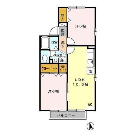 セジュールみなみ B棟(2LDK/1階)の間取り写真