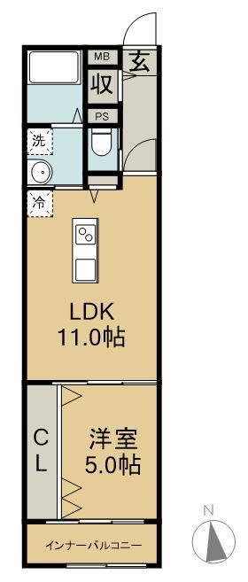 GROWTH DAIOU(1LDK/2階)の間取り写真