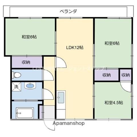 高洲町黒川第一マンション(3LDK/1階)の間取り写真