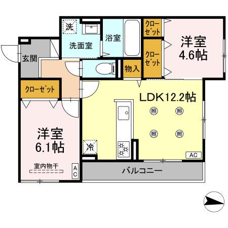 DーRESENA旭通(2LDK/2階)の間取り写真