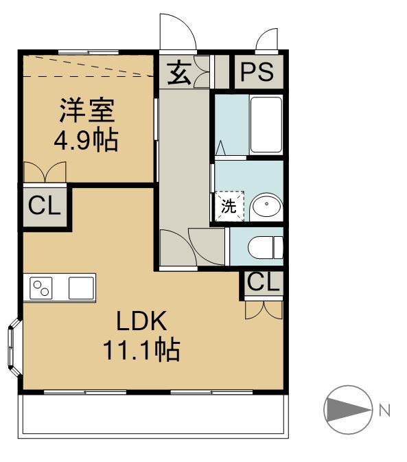 CALM FORD(1LDK/1階)の間取り写真