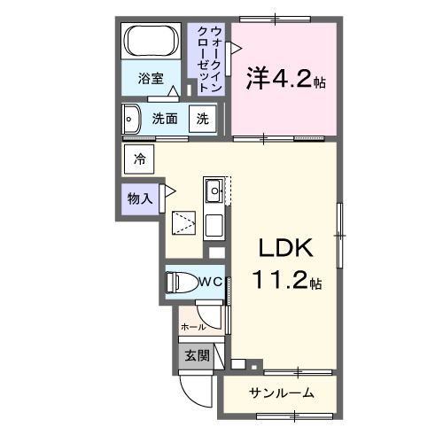エアリーみとよ Ⅰ(1LDK/1階)の間取り写真
