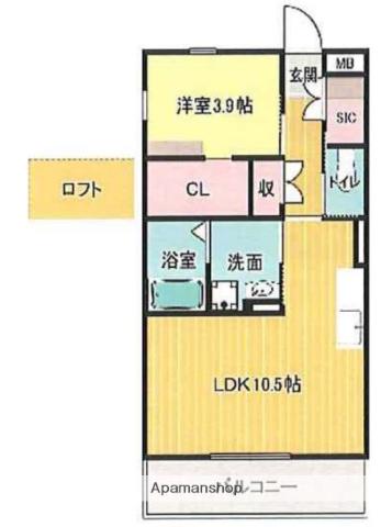 バンベールノース(1LDK/2階)の間取り写真