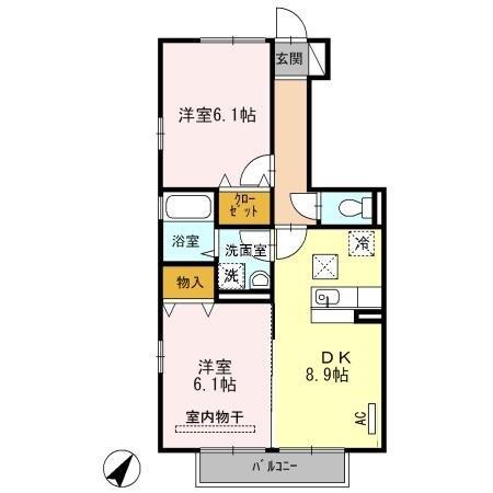 カーサ レガーレB(2DK/1階)の間取り写真