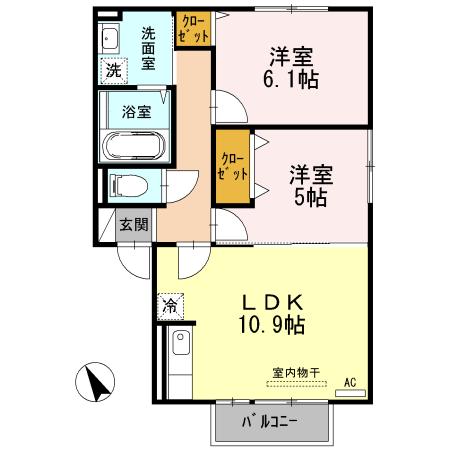 宮崎県延岡市 2階建 築14年(2LDK/2階)の間取り写真