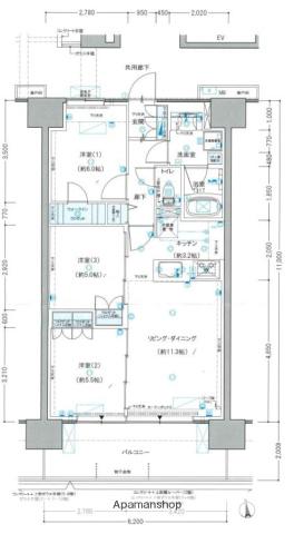レーベン宮崎ONE TOWER(3LDK/5階)の間取り写真