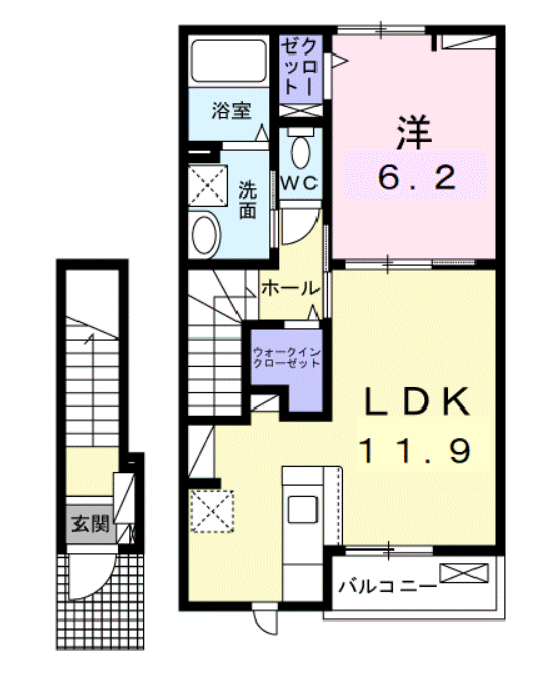 グラシアス(1LDK/2階)の間取り写真