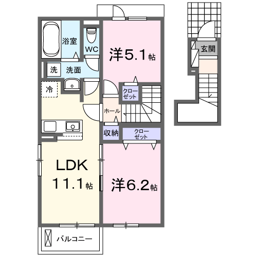 ハッピーメゾンⅧ A(2LDK/2階)の間取り写真
