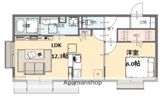 東大淀AP(1LDK/1階)の間取り写真
