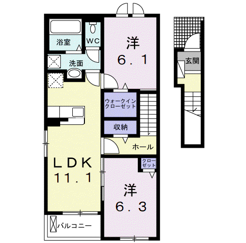 神門 Ⅱ(2LDK/2階)の間取り写真