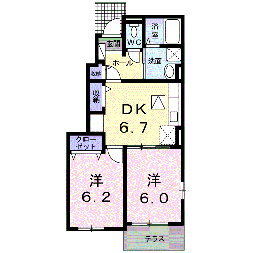 メゾン ド アダージョ D(2DK/1階)の間取り写真