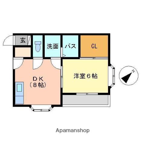 バンベール清水Ⅰ(1DK/2階)の間取り写真