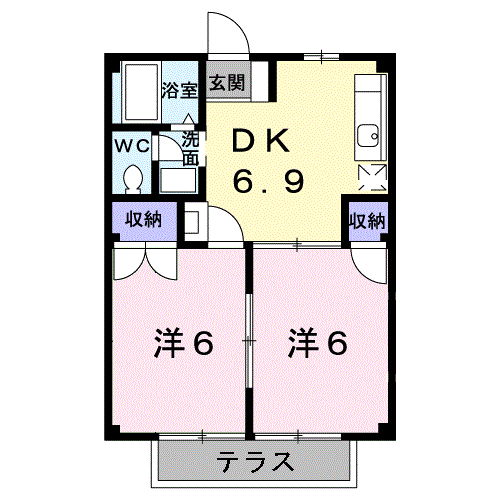 サンライズ大東B(2DK/1階)の間取り写真