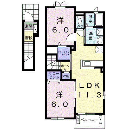 ブリーゼ楓Ⅱ B(2LDK/2階)の間取り写真