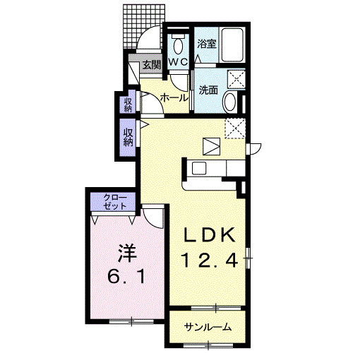 カームリー・ベル Ⅱ(1LDK/1階)の間取り写真