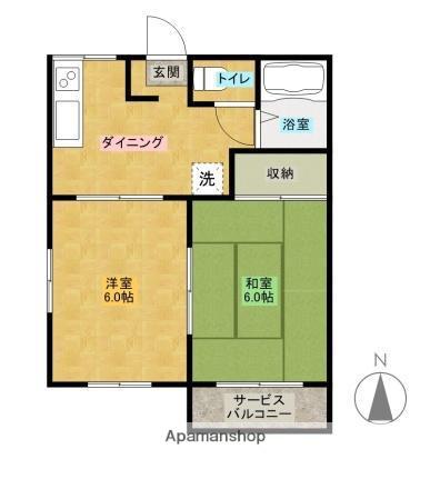 タウニィ希望ヶ丘(2DK/1階)の間取り写真