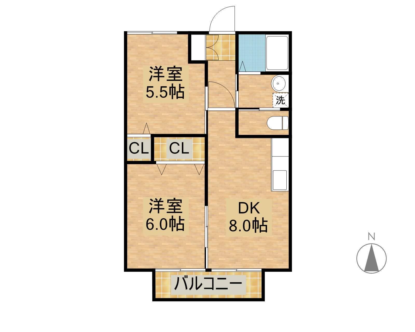 ファミールあおきA棟(2DK/2階)の間取り写真