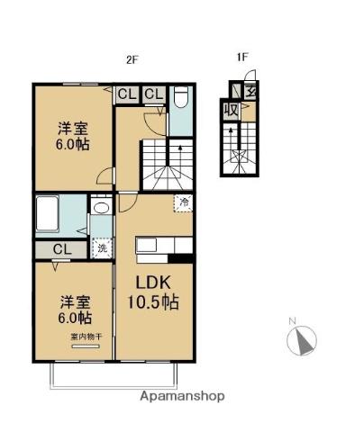 チャーム B棟(2LDK/2階)の間取り写真