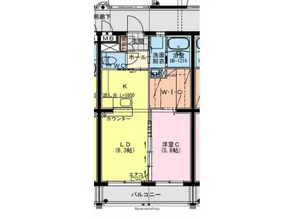 高鍋町持田YMマンション(1LDK/3階)の間取り写真