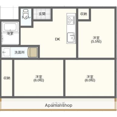 ダイニマンション江平(3DK/4階)の間取り写真