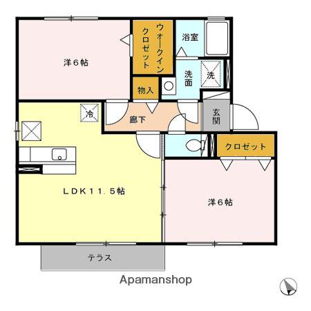 グリュック城ヶ崎Ⅱ(2LDK/1階)の間取り写真