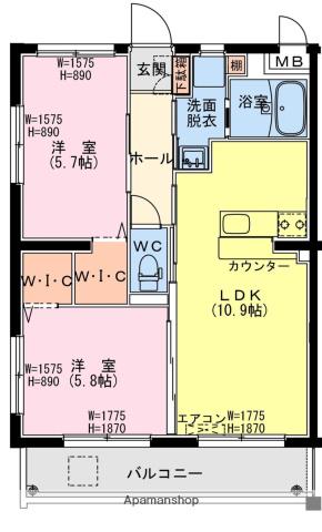 日向・財光寺南区画マンション(2LDK/1階)の間取り写真
