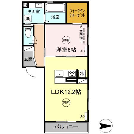 アルデバラン花ヶ島(1LDK/2階)の間取り写真