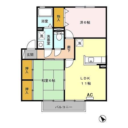 サンフローラ一ツ葉A棟(2LDK/2階)の間取り写真