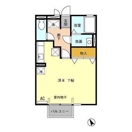 ユニヴェール白山(ワンルーム/1階)の間取り写真