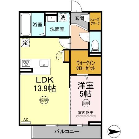 BASE29 西高松(1LDK/2階)の間取り写真