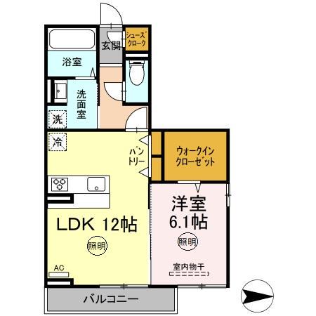 BASE29 西高松(1LDK/2階)の間取り写真