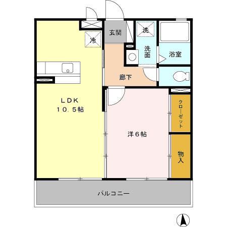 エランビタールSHIOMI(1LDK/3階)の間取り写真