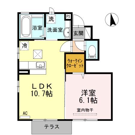 ディールーム・ハル鶴島(1LDK/1階)の間取り写真