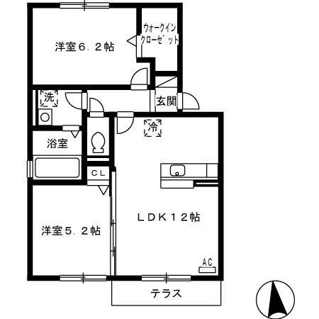 ポルテボヌール桜ヶ丘(2LDK/1階)の間取り写真
