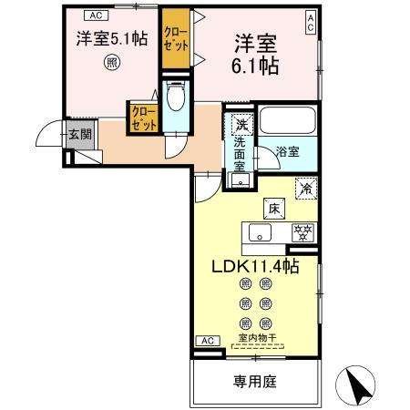 リバーサイドベース(2LDK/1階)の間取り写真