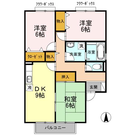 池田ファミリーゼーション B棟(3DK/1階)の間取り写真